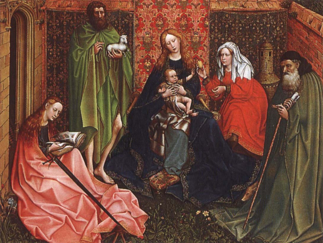 Madonna and Child with saints in a inhagnad tradgard